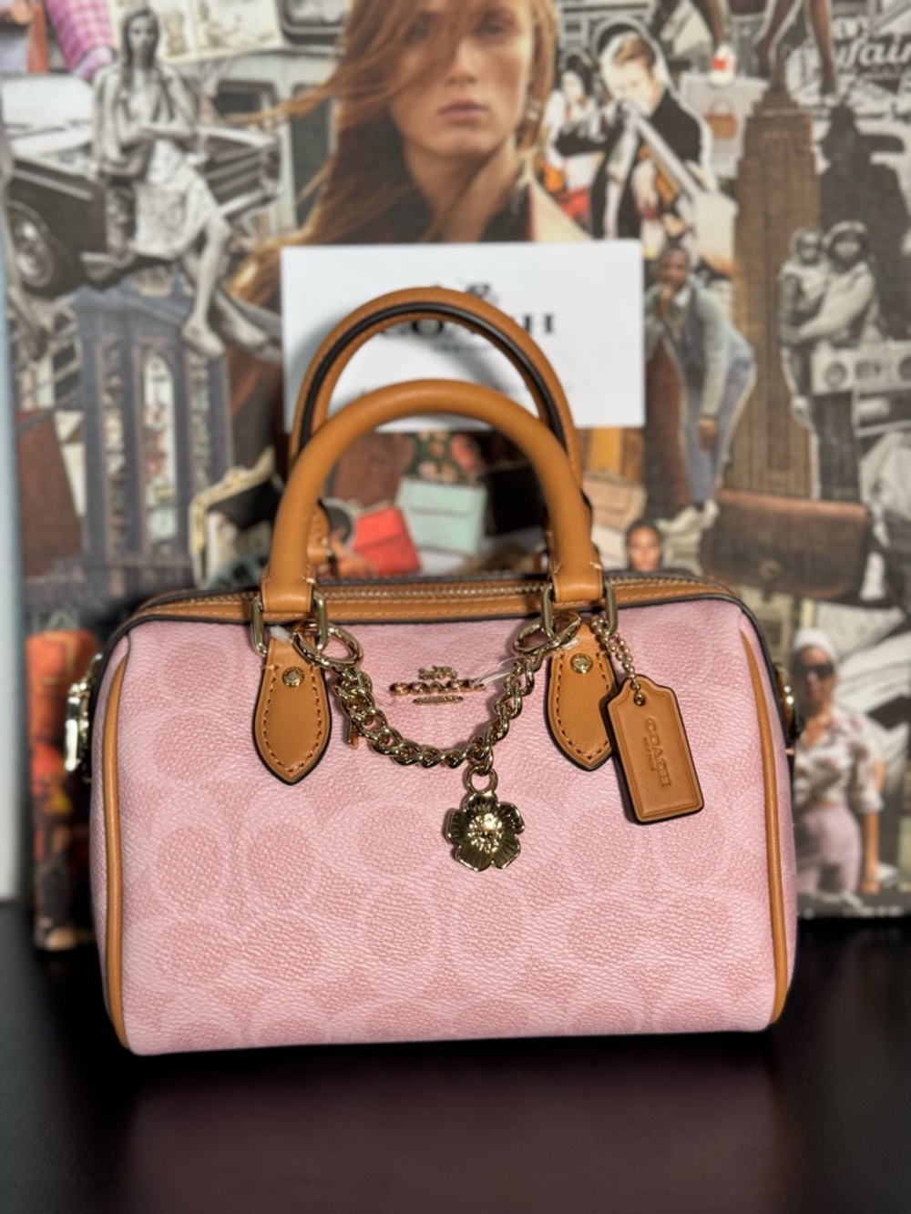 Coach Powder Pink Mini Rowan Sig with Tan Trim - Picture 2 of 7